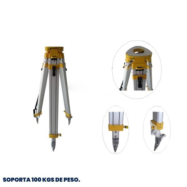 Trípode aluminio HD doble seguro, soporta 100 kgs de peso.